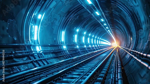 Futuristic digital tunnel with glowing blue lights