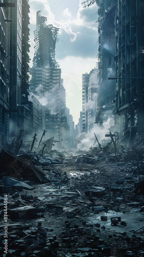 Destroyed city background Destroyed city background