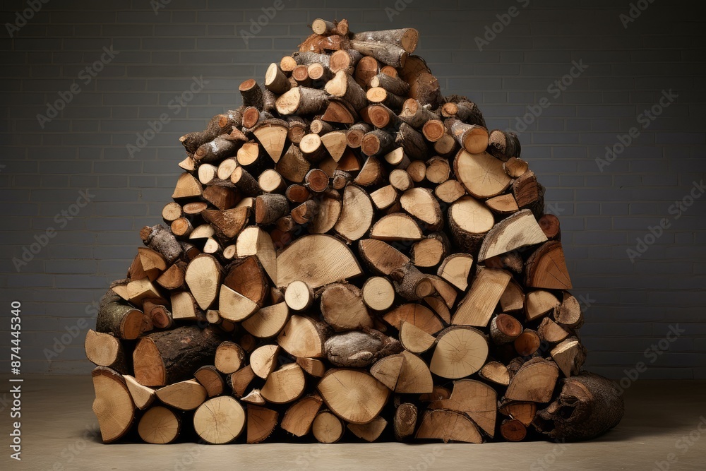 Stacked firewood ready for the winter against a rustic brick wall backdrop Stacked firewood ready for the winter against a rustic brick wall backdrop