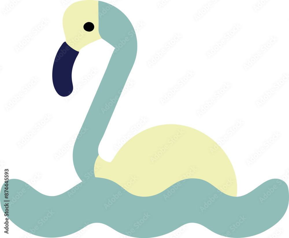 Stylized flamingo floats serenely on turquoise water, its beak pointed skyward in a moment of tranquility. Stylized flamingo floats serenely on turquoise water, its beak pointed skyward in a moment of tranquility.