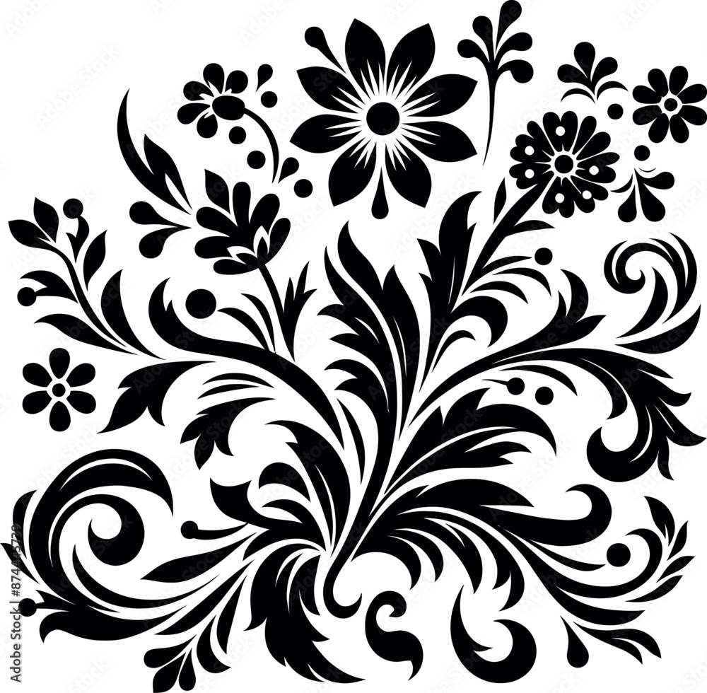 Obraz premium decorative Floral design Silhouette Motif Pattern, Flower design elements silhouette pattern black and white 