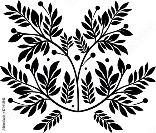 decorative Floral design Silhouette Motif Pattern, Flower design elements silhouette pattern black and white 
