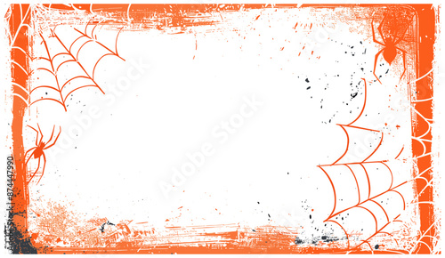 Halloween grunge banner background with spider net border, spooky Halloween backdrop, haunted house decoration, Halloween party theme photo