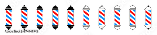 Barber pole colored icon set. Barber pole colored symbols. Flat icon style.