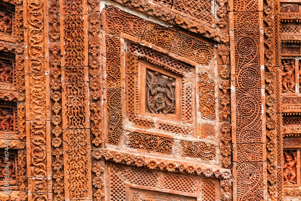 Beautiful details and bas reliefs of ancient Hindu Pancharatna Temple (Temple of the Five Jewels) in Puthia Bangladesh Beautiful details and bas reliefs of ancient Hindu Pancharatna Temple (Temple of the Five Jewels) in Puthia Bangladesh