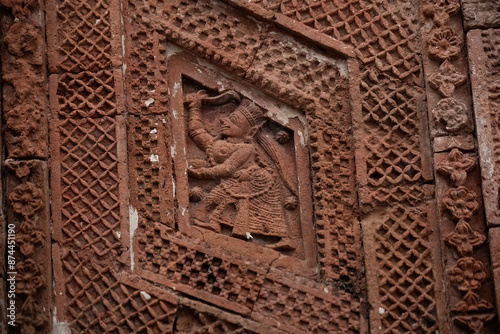 Beautiful details and bas reliefs of ancient Hindu Pancharatna Temple (Temple of the Five Jewels) in Puthia Bangladesh photo