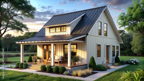 Modern Farmhouse with a Metal Roof and Porch © arri