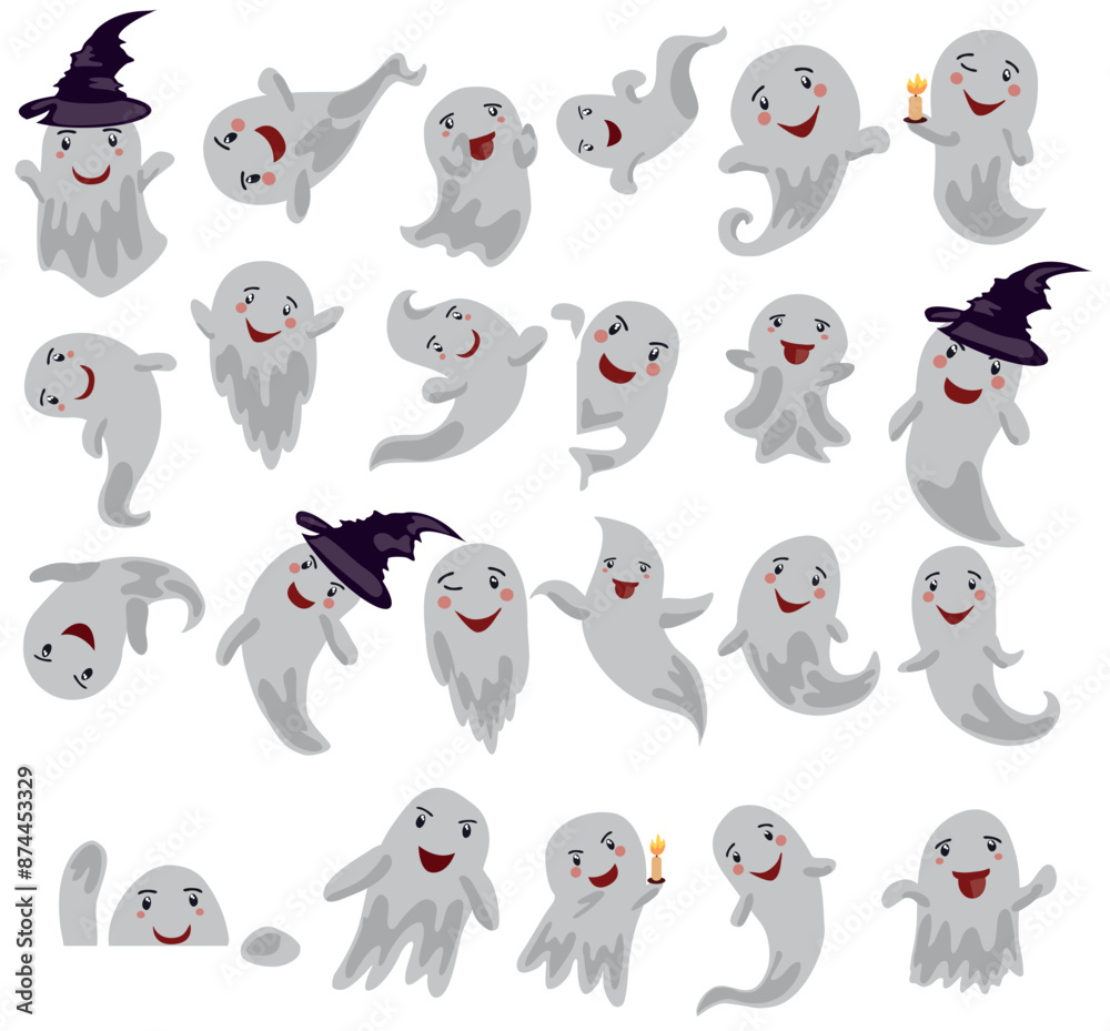 Obraz premium Funny ghosts set. Halloween vector illustration