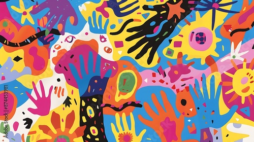  Happy Friendship Day card with a mix of bright, abstract designs and unity motifs.