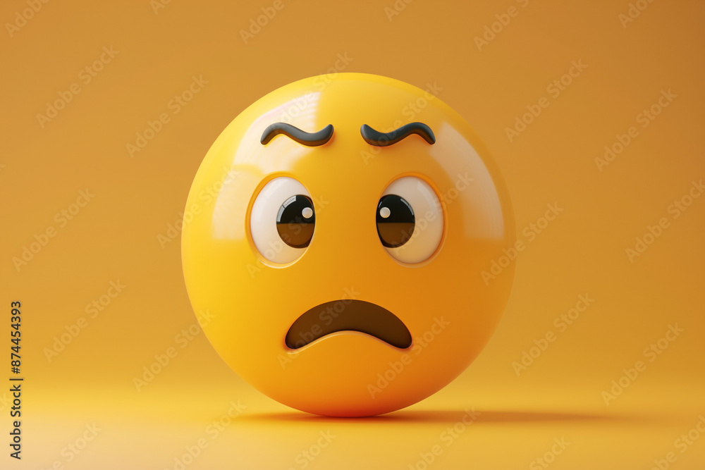 Fototapeta premium sad and angry emoji face on yellow background