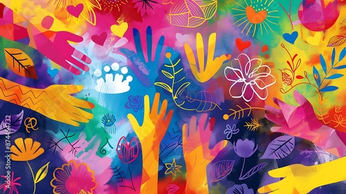  Happy Friendship Day card with vibrant, abstract designs and joyful unity symbols.