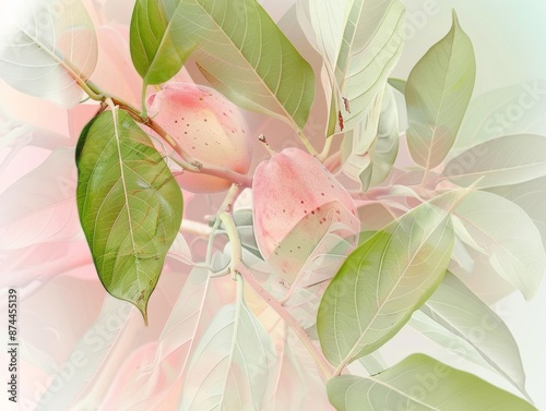 Educational Display of Guava Disease Symptoms Highlighting Affected Fruits and Leaves in a Botanical Setting photo