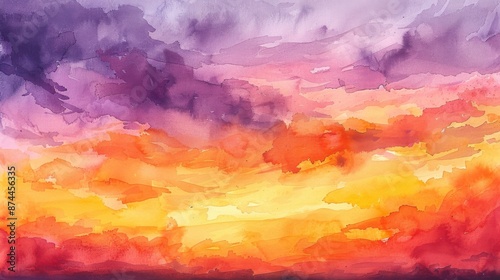 Dramatic watercolor background of a sunset sky