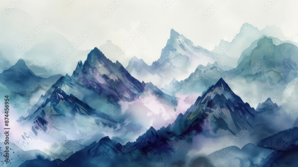 Obraz premium Majestic mountain range in watercolor