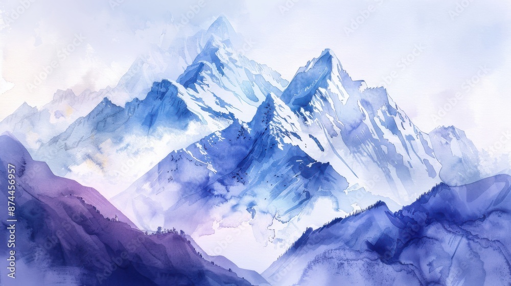 Obraz premium Majestic mountain range in watercolor