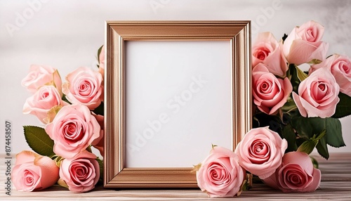 Frame mockup with pink roses
