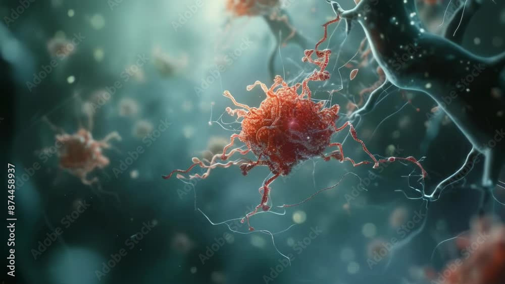 Neural Tangles Detailed microscopic image shows neurofibrillary tangles intertwined ...