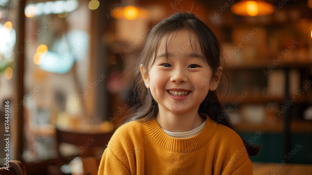 cute girl in yellow sweater smiling warmly at the camera in a cozy coffee shop setting, with indoor lighting and a focus on her joyful expression, creating a welcoming atmosphere cute girl in yellow sweater smiling warmly at the camera in a cozy coffee shop setting, with indoor lighting and a focus on her joyful expression, creating a welcoming atmosphere