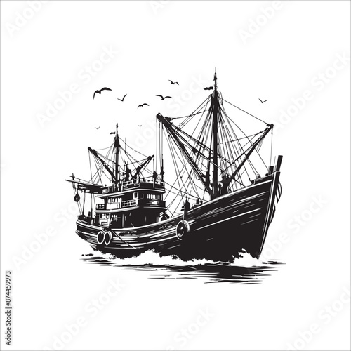 fishing boat for graphic design silhouette