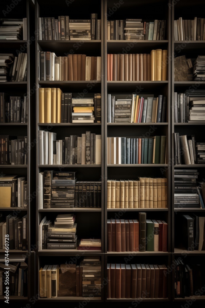 Close-up view of bookshelves library filled with books, showcasing various titles and colorful spines. Love for reading, knowledge, and literature concept background. Close-up view of bookshelves library filled with books, showcasing various titles and colorful spines. Love for reading, knowledge, and literature concept background.