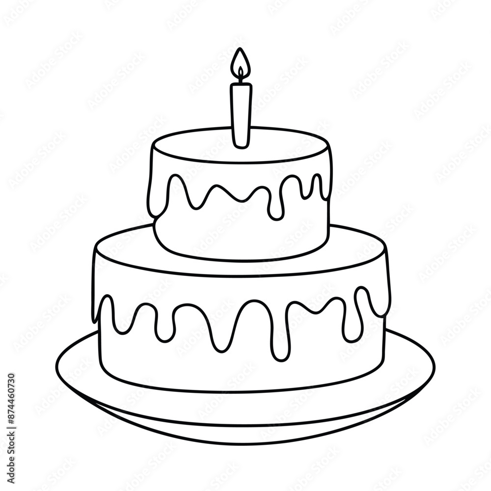birthday cake with a candle, focusing on line art vector illustration