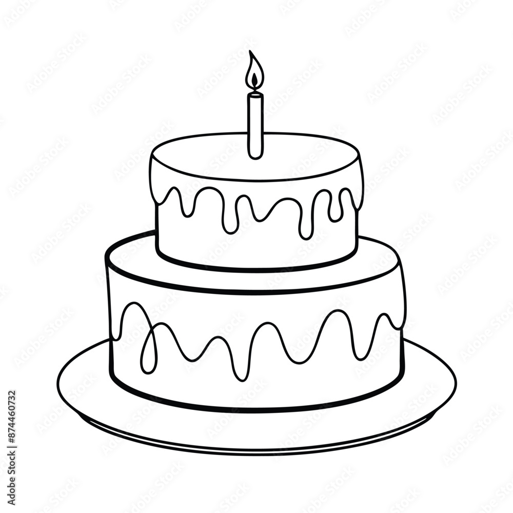 birthday cake with a candle, focusing on line art vector illustration birthday cake with a candle, focusing on line art vector illustration