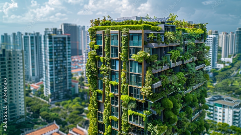 Obraz premium Eco-friendly residential tower with rooftop farming