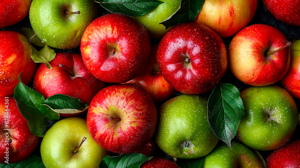 Fresh ripe red and green apples as background, top view Fresh ripe red and green apples as background, top view