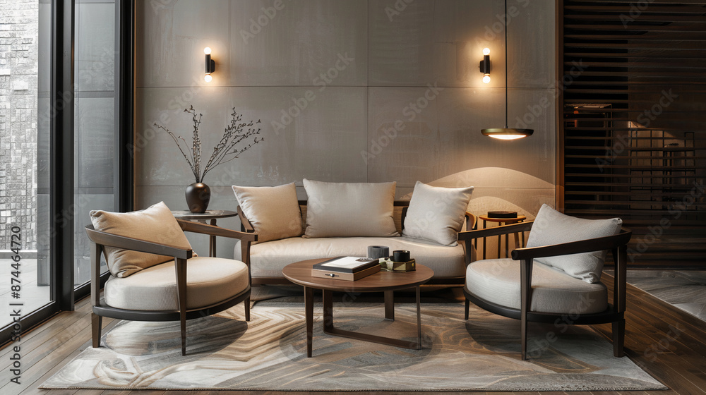 Fototapeta premium Modern luxurious room interior design with decorative wall with big painting and 