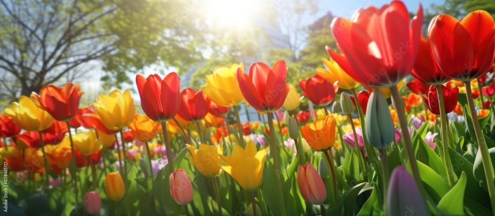 Vibrant Spring Tulips Under a Sunny Sky