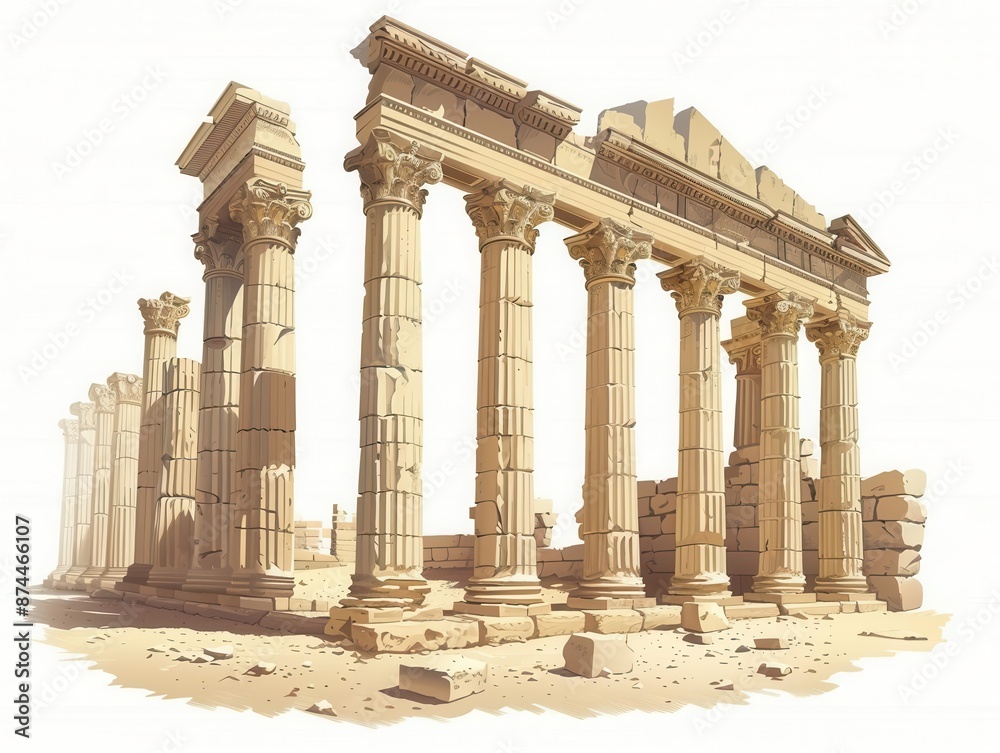 Obraz premium Ancient ruins with columns and arches, showcasing historical architecture while standing the test of time.