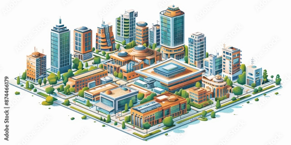 Urban development plan showcasing mixed-use buildings and public spaces Urban development plan showcasing mixed-use buildings and public spaces