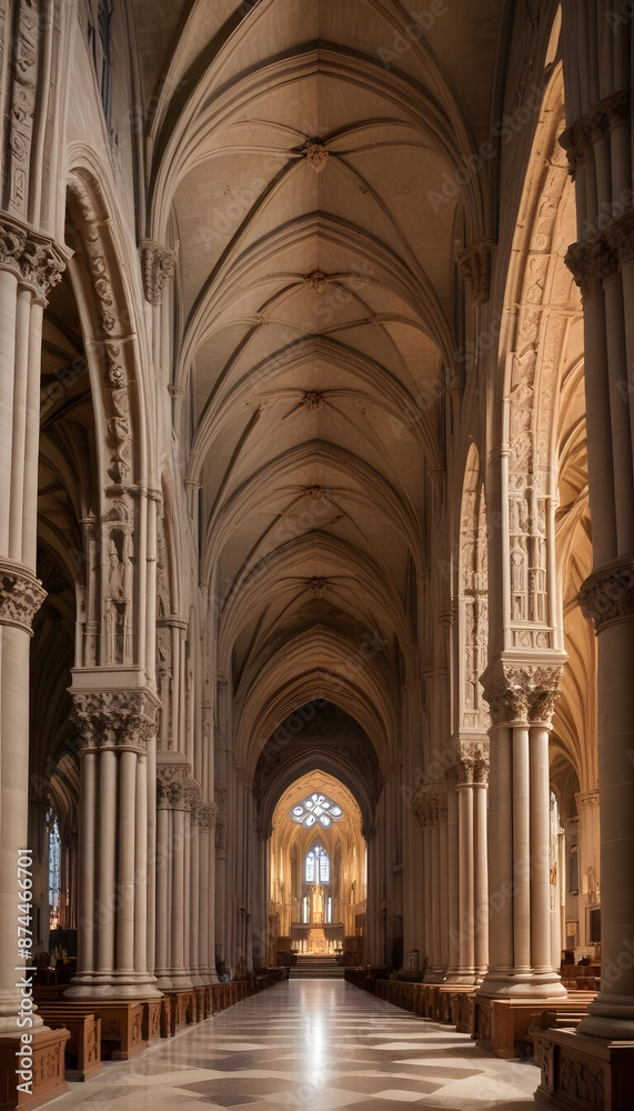 Gothic Catholic Cathedral Church Interior of a Hallway Vaulted High Ceiling Arches Religious Architecture 9:16 Gothic Catholic Cathedral Church Interior of a Hallway Vaulted High Ceiling Arches Religious Architecture 9:16