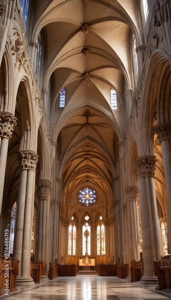Gothic Catholic Cathedral Church Interior of a Hallway Vaulted High Ceiling Arches Religious Architecture 9:16 Gothic Catholic Cathedral Church Interior of a Hallway Vaulted High Ceiling Arches Religious Architecture 9:16