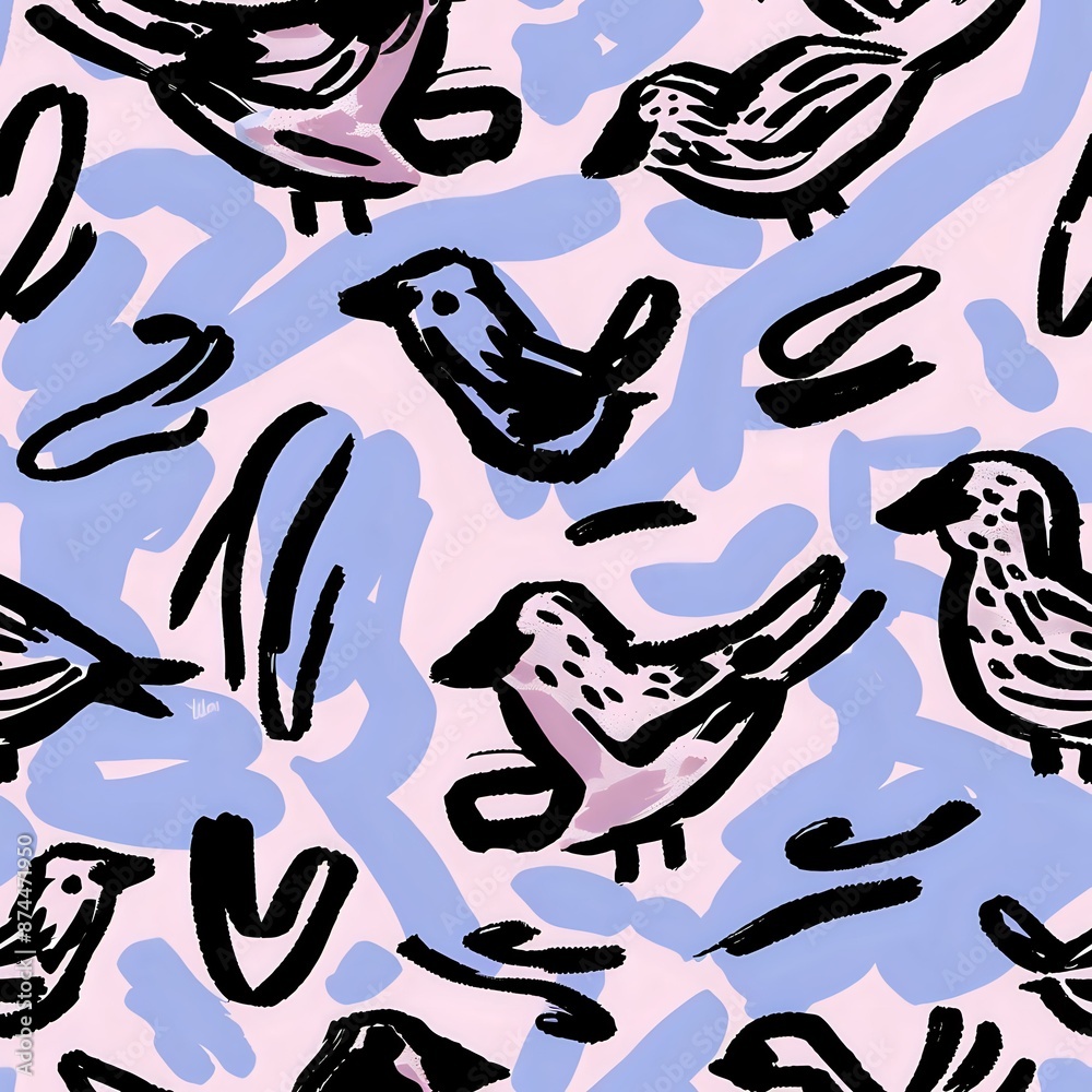 Dynamic and Lively Bird Pattern in Black and Pink Dynamic and Lively Bird Pattern in Black and Pink