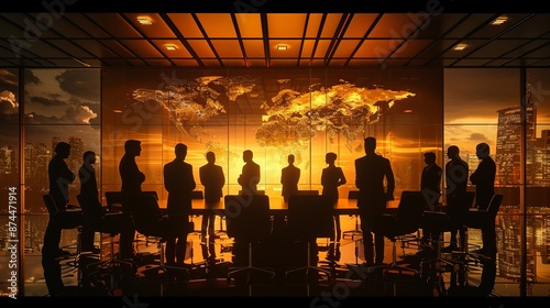 Silhouettes of Business Leaders Meeting at Sunset © OlScher