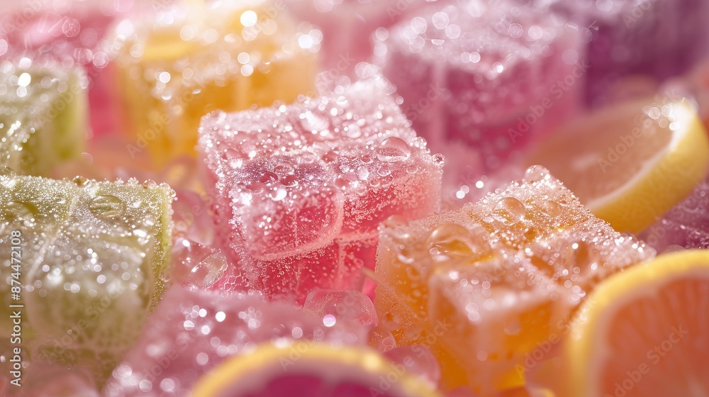 Colorful Gelatin Cubes With Lemon Slices Colorful Gelatin Cubes With Lemon Slices