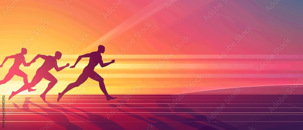 Athletics track in a stadium, athletes racing, flat design illustration Athletics track in a stadium, athletes racing, flat design illustration