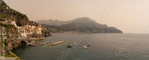 Obraz na płótnie Panoramic view of small town Atrani on Amalfi Coast in province of Salerno, Campania region, Italy. Amalfi coast is popular travel and holyday destination in Italy. w salonie