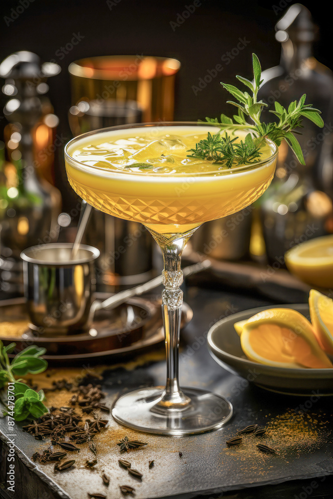 Fototapeta premium Creamy Yellow Cocktail with Mint Garnish