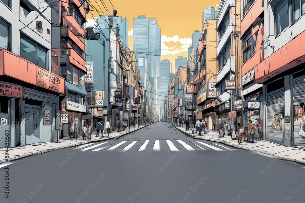 Obraz premium street in the city anime style background 