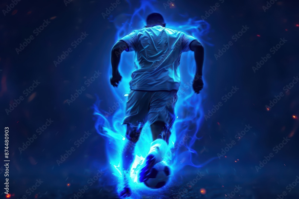 A mystical midfielder who controls the game with enchanted passes, sending the ball through portals to reach their teammates, with copy space A mystical midfielder who controls the game with enchanted passes, sending the ball through portals to reach their teammates, with copy space