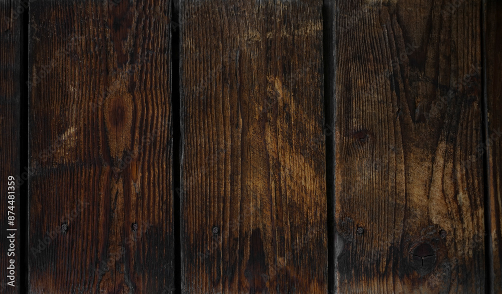 Obraz premium wall of wooden planks. wood wall background, brown plank wooden wall background. Rustic grunge wooden plank backdrop with rusty nail marks