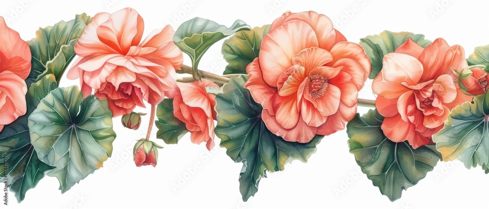 custom made wallpaper toronto digitalA soft watercolor rendering of begonias, highlighting their lush and colorful flowers, isolate on white background with copy space