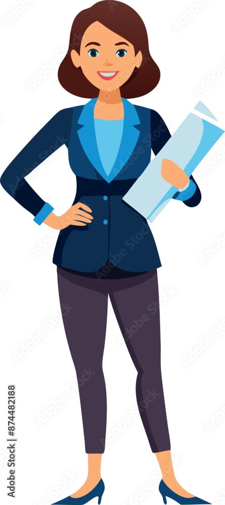 Professional Businesswoman Holding Plans Cartoon Illustration Professional Businesswoman Holding Plans Cartoon Illustration