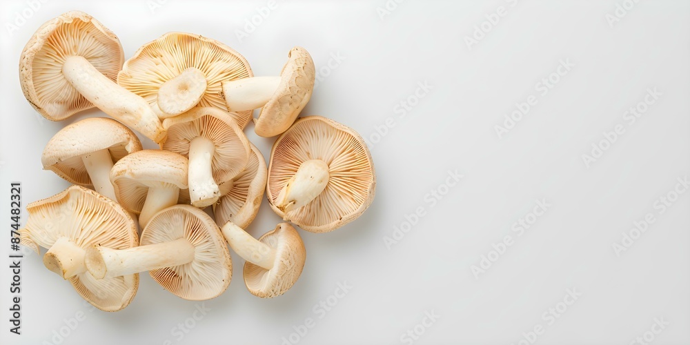 Wood Ear Mushrooms Arranged in a Flat Lay Style on a White Background for Design Purposes. Concept Food Styling, Culinary Photography, Flat Lay Composition, Design Elements, Mushroom Arrangement Wood Ear Mushrooms Arranged in a Flat Lay Style on a White Background for Design Purposes. Concept Food Styling, Culinary Photography, Flat Lay Composition, Design Elements, Mushroom Arrangement