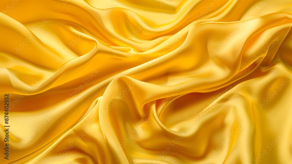 Luxurious Yellow Silk Fabric Gracefully Draped. Randomly folded silk fabric