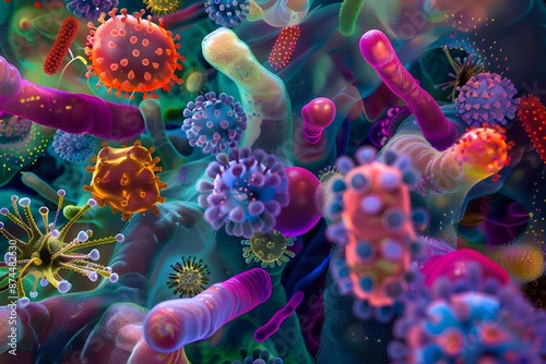 Vibrant Microbiota Illustration with Colorful Bacteria photo