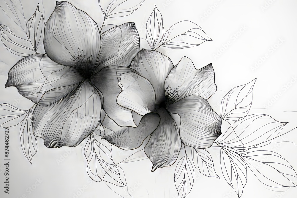 Fototapeta premium Elegant abstract floral ink design with delicate linework and shading