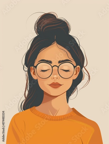 Girl with Glasses on Simple Background, Perfect for Affirmation Cards Generative AI